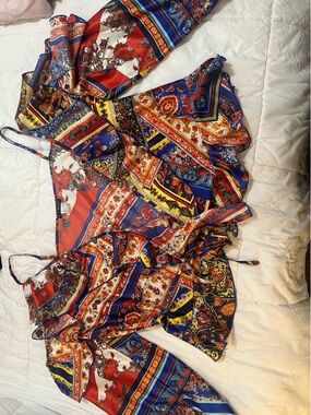 VENUS Multicolor Paisley Bandana Print Cold Shoulder Wrap Blouse